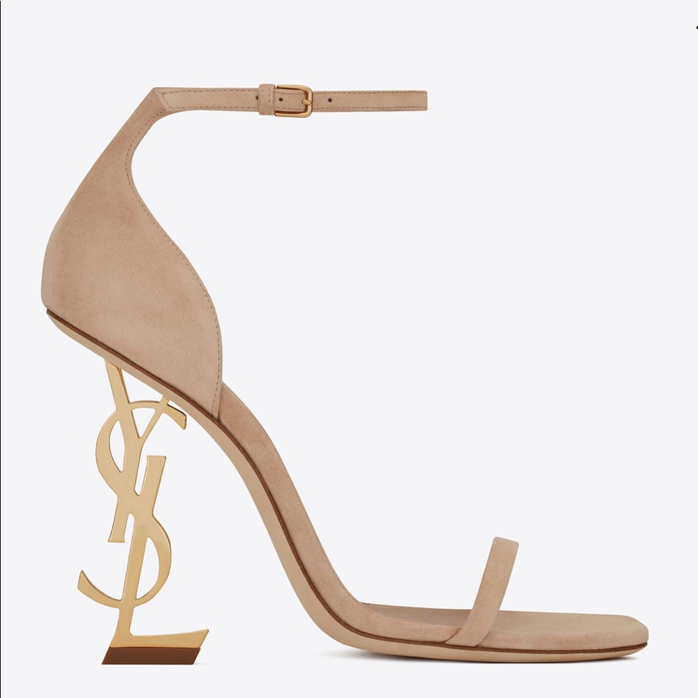 Saint Laurent YSL OPYUM HEELS IN SUEDE WITH PALE GOLD-TONE HEEL